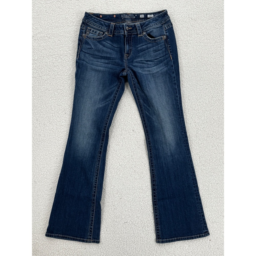 Miss Me Womens Mid Rise Bootcut Jeans Size 30 Blue Denim Flap Pockets 90's